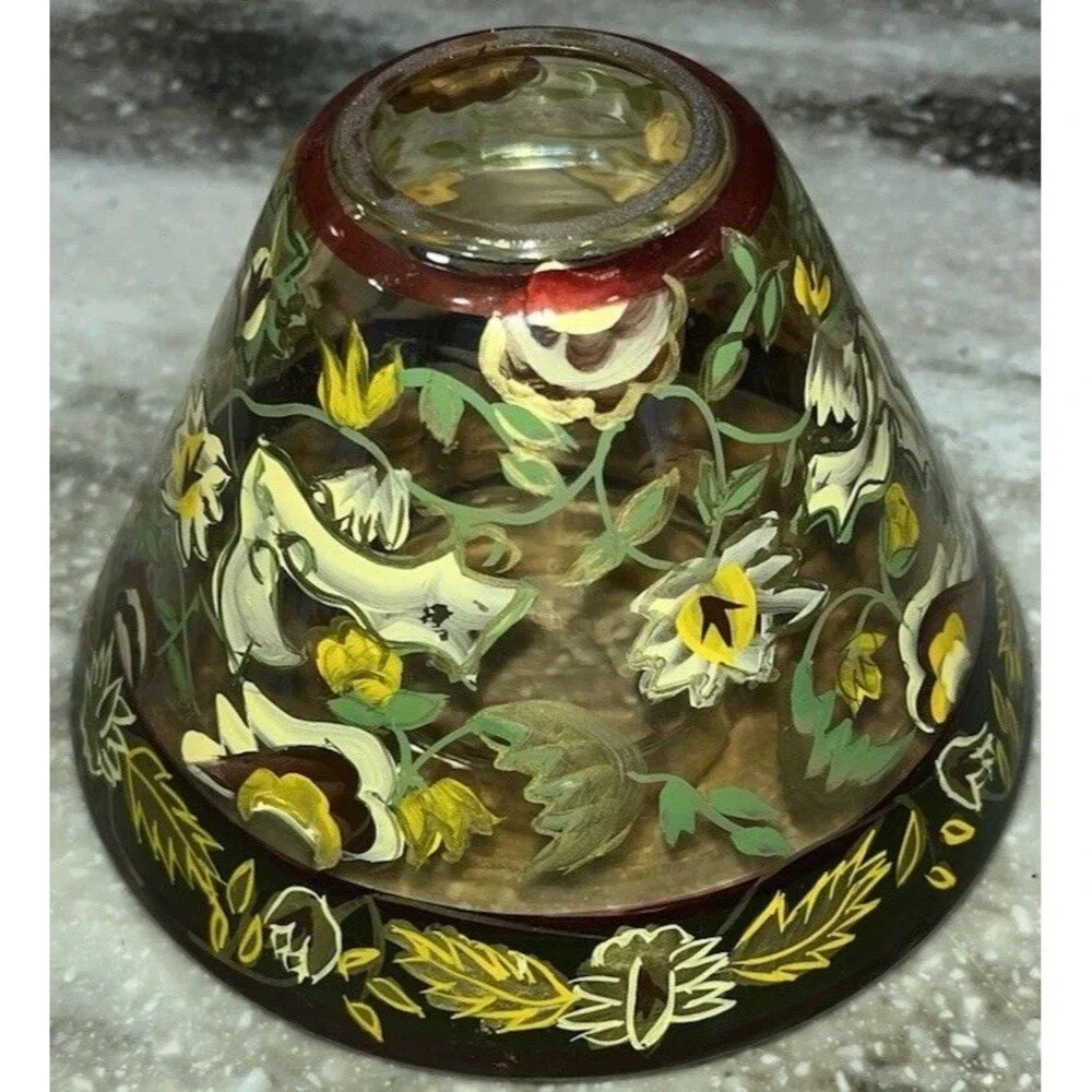 YANKEE CANDLE “Tapestry” Hand-painted Glass Floral Design Candle Lamp Shade